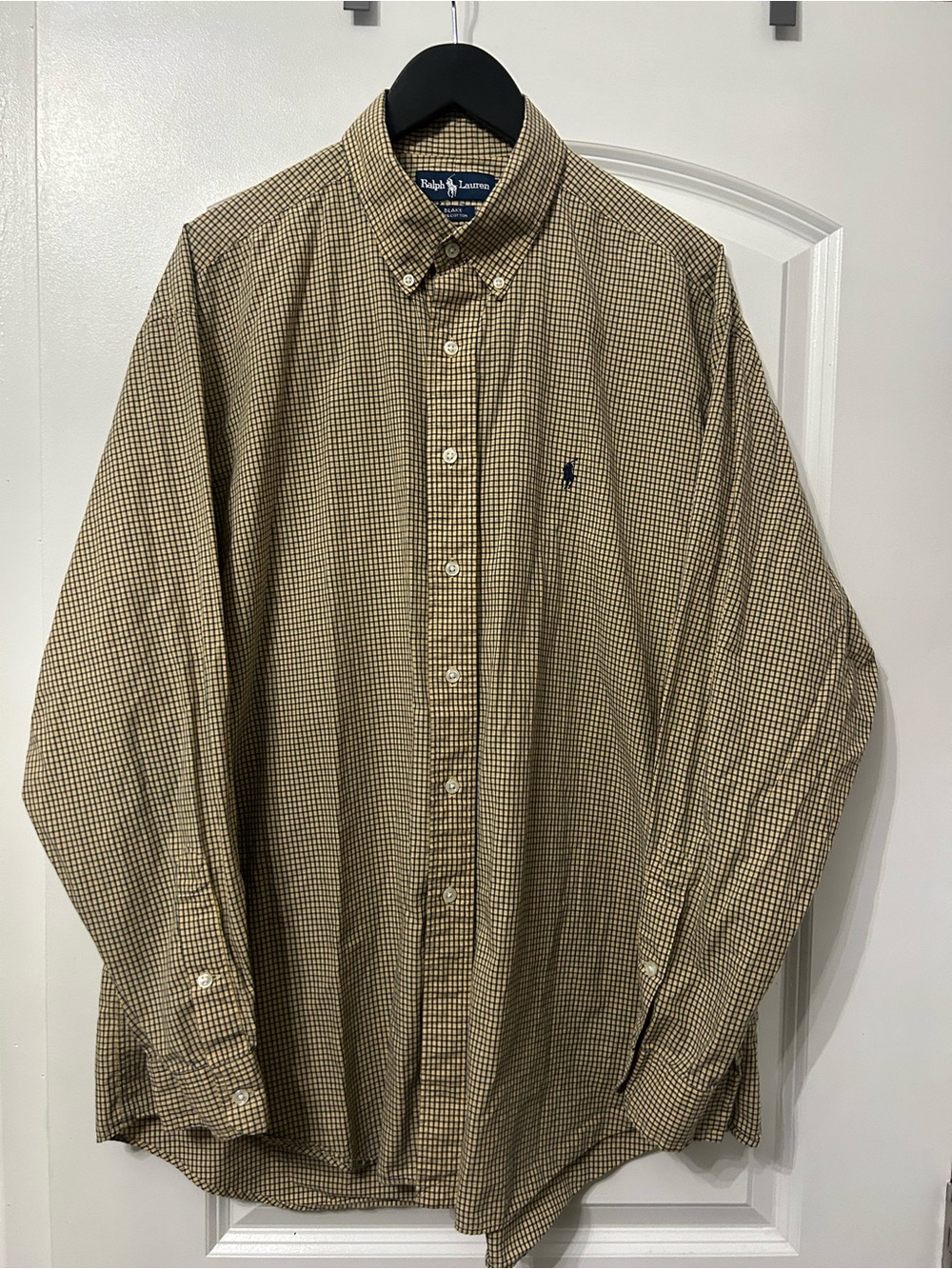 Ralph Lauren Men’s Small Check Button-Down Shirt in Khaki and Navy